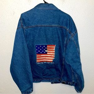RARE VTG IMUS Flannel Lined Medium Wash Denim Embroidered American Flag …